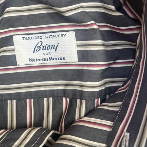 Brioni for Neiman Marcus Italy Men’s Gray Stripe Cotton LS Button Down Shirt L - Picture 6 of 10